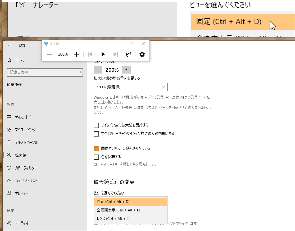 10-4-2-「簡単操作」の中の「拡大鏡（視覚）」