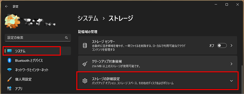 ストレージの詳細設定-1